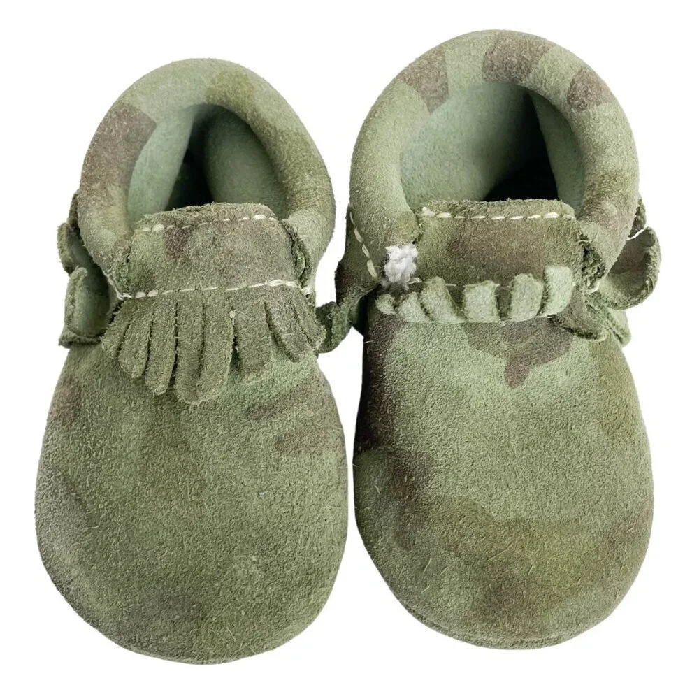 Freshly Picked Premium Suede Leather Camoflage Moccasin Baby Crib‎ Shoe - Size 3